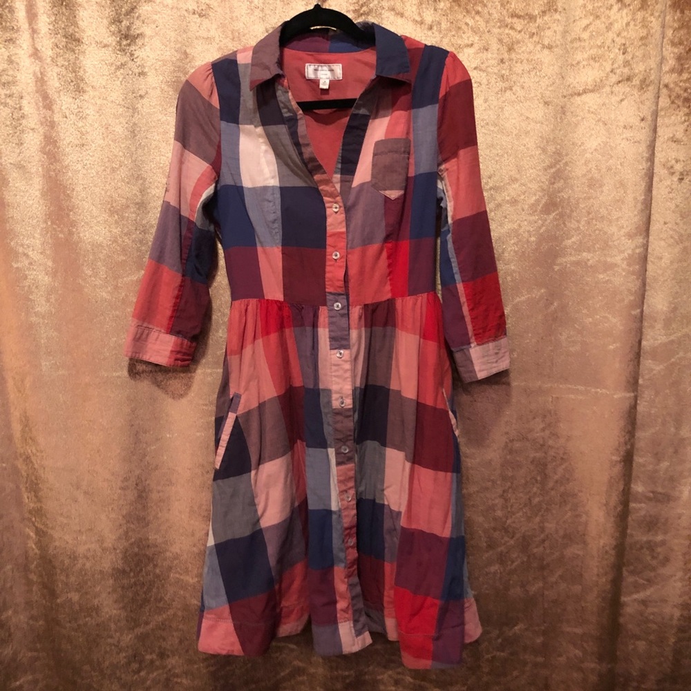 Anthropologie plaid button up prairie dress 4